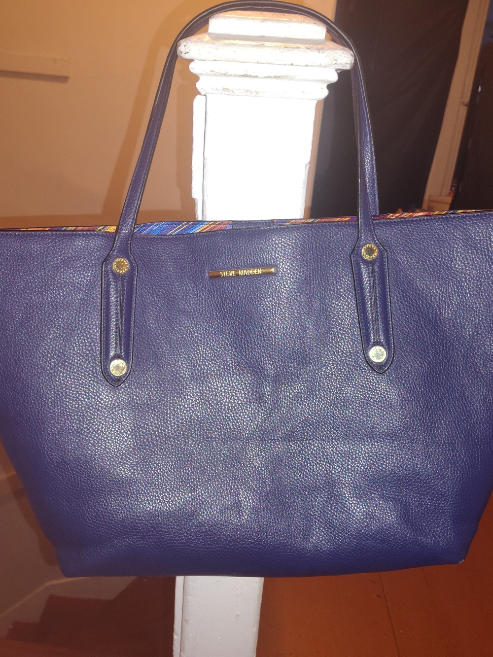 Steve Madden Oversized Navy Leather Tote Bag With attached Wristlet/Pouch